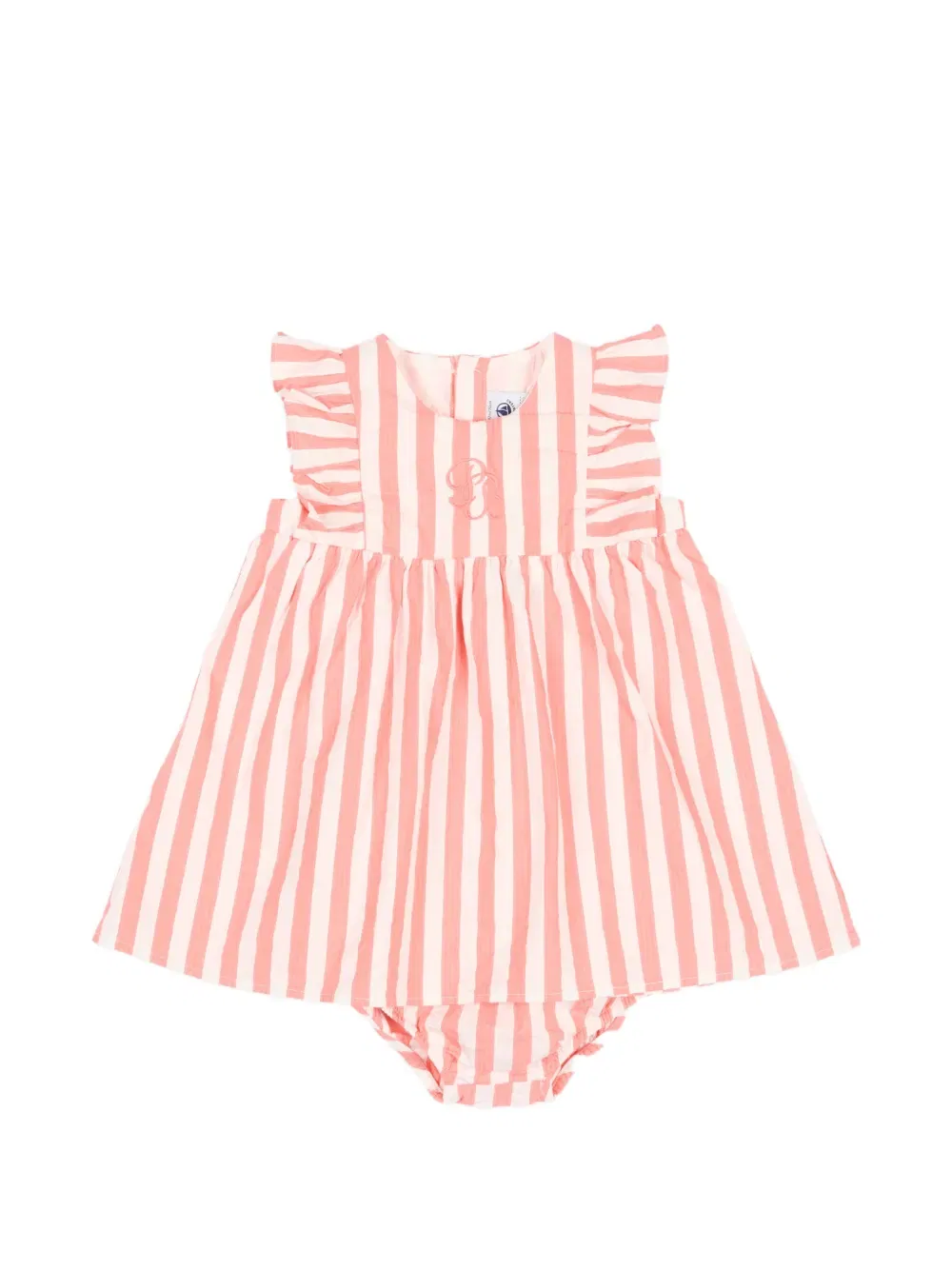 Комплект из платья и платья в полоску с оборками на рукавах Petit Bateau, розовый — фото 2