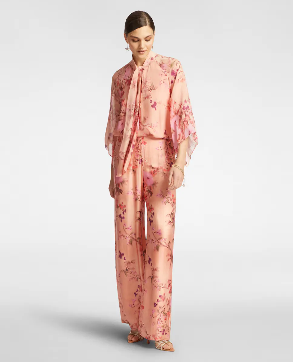 

Элегантные женские брюки прямого кроя с принтом и внутренней резинкой на поясе Elena Miró, розовый