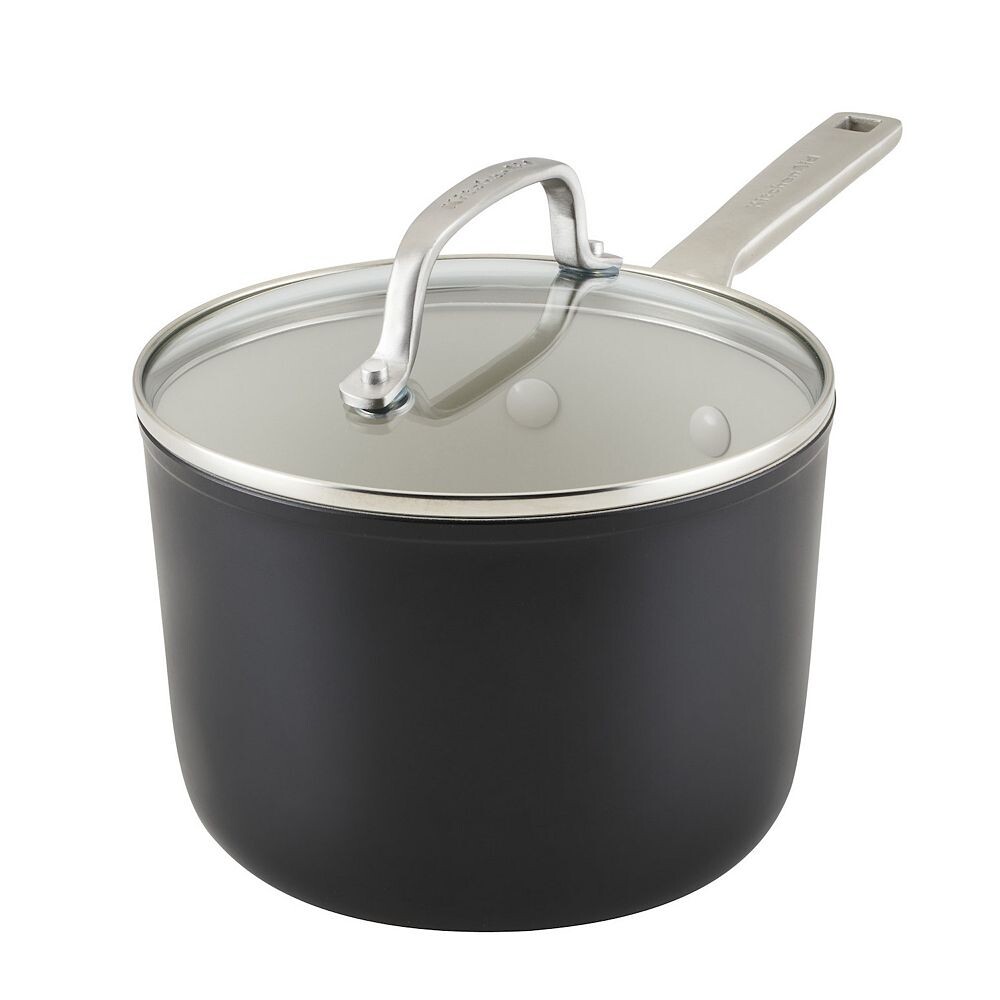 

KitchenAid Кастрюля из анодированной керамики с антипригарным покрытием, 3 кварты, соусница, черный