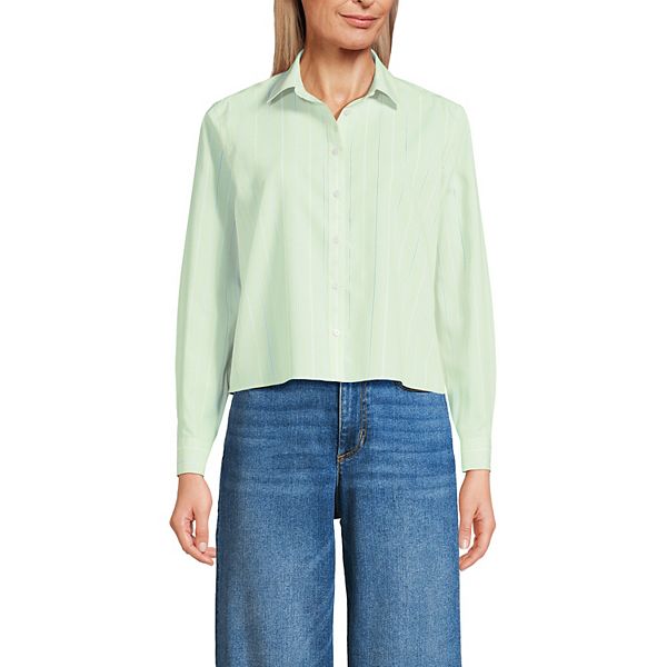 

Женская укороченная блузка-бокси Lands' End, Mint Green Stripe