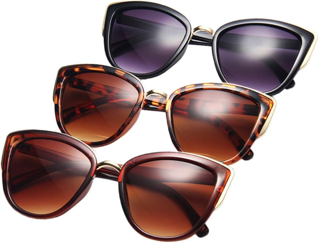 

VALICLUD 3 шт. Винтажные солнцезащитные очки «кошачий глаз» для женщин, легкие пластиковые, с защитой от УФ-излучения, для пляжа, стильные ретро-очки с леопардовым принтом и оправой цвета чая, Assorted Color
