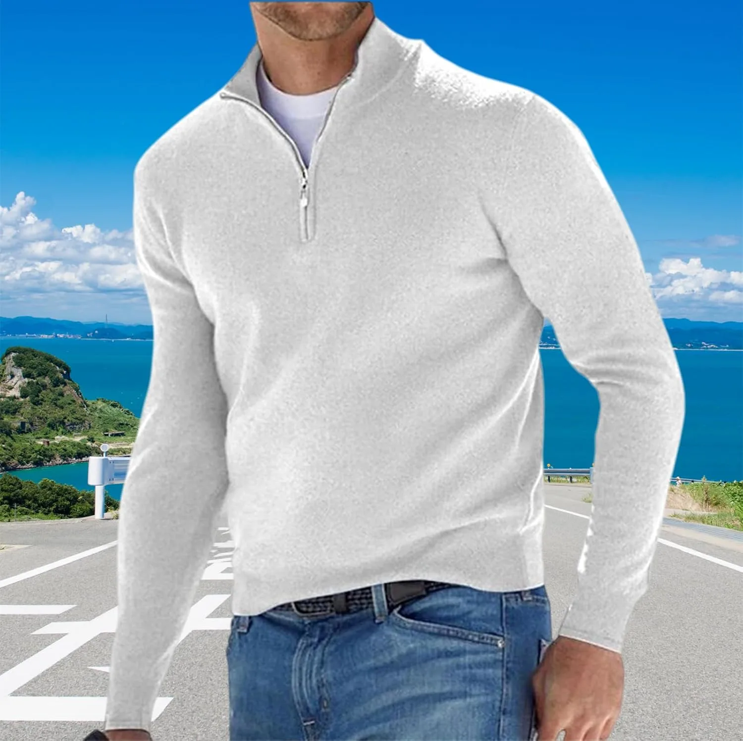 Мужской шерстяной свитер с молнией, 1/4 zip, теплый осенне-зимний пуловер — фото 4