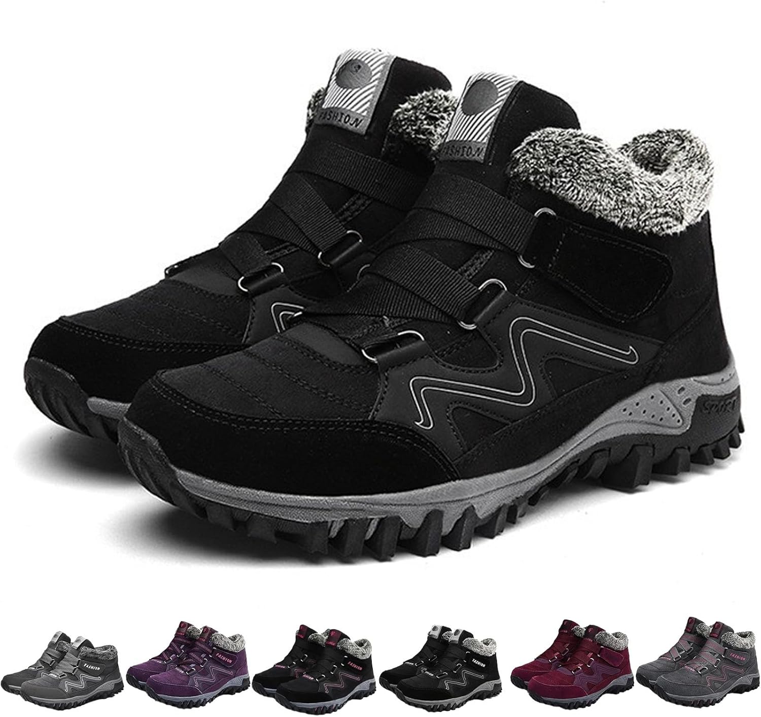 

Женские/мужские зимние теплые ботинки, противоскользящие прогулочные плюшевые треккинговые кроссовки, теплые водонепроницаемые короткие ботинки для снега Ghtrhsb, черный