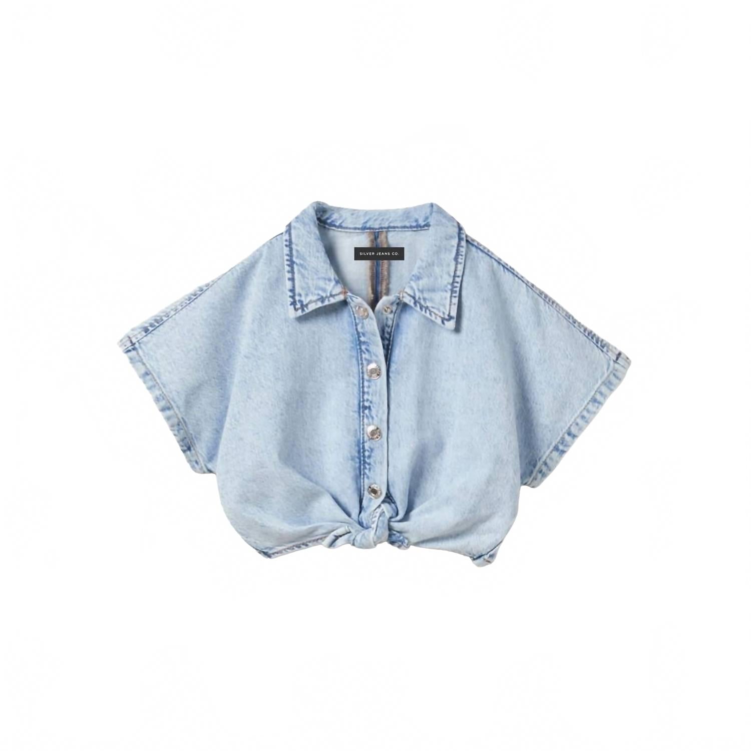 

Детская короткая джимсовая блузка с узлом спереди в отбеленном стиле Silver Jeans Co.
