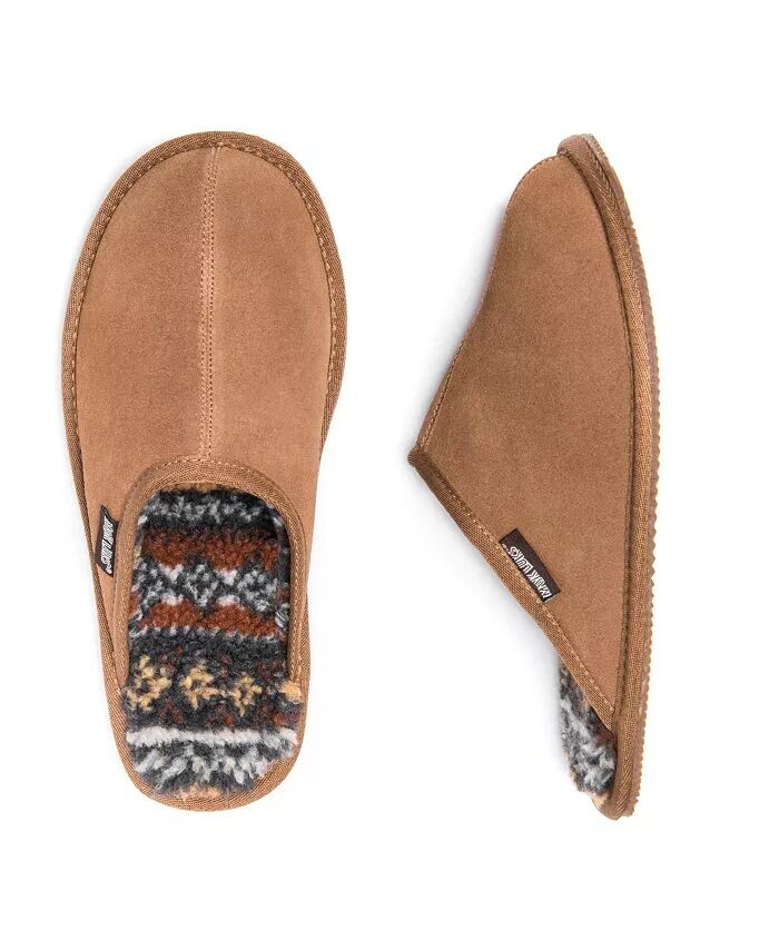 Мужские туфли Dave Printed Berber Suede Scuff, шоколадный, 11 MUK LUKS, коричневый/бежевый — фото 3