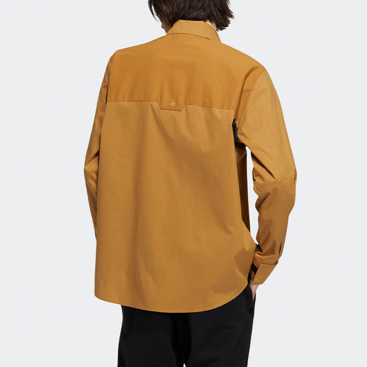 Рубашка Men's adidas originals Prem Wvn Lshirt Lapel Chest Long Sleeves Wheat Brown Shirt — фото 3