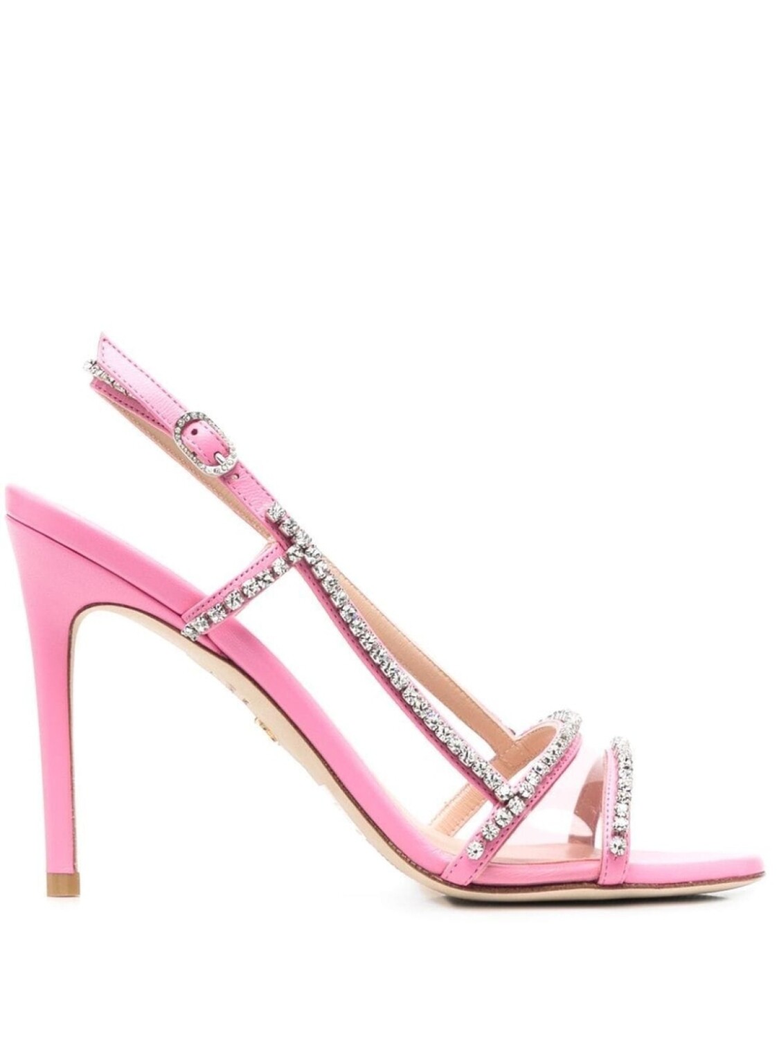 Stuart Weitzman босоножки Mondrian Glam 100 с кристаллами, розовый