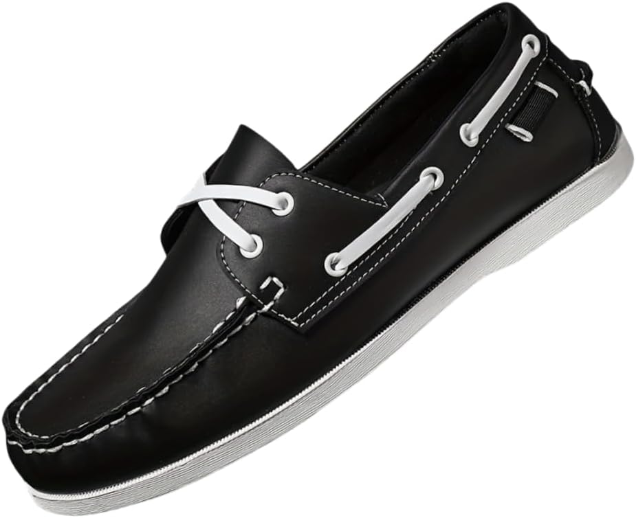 

Мужские лоферы, повседневные туфли на шнуровке, подходящие для всех сезонов, с большим размером и круглым носком, резиновая подошва, PU подошва, ретро-стиль, подходят для повседневной носки, бизнеса и офиса Hoalox, черный