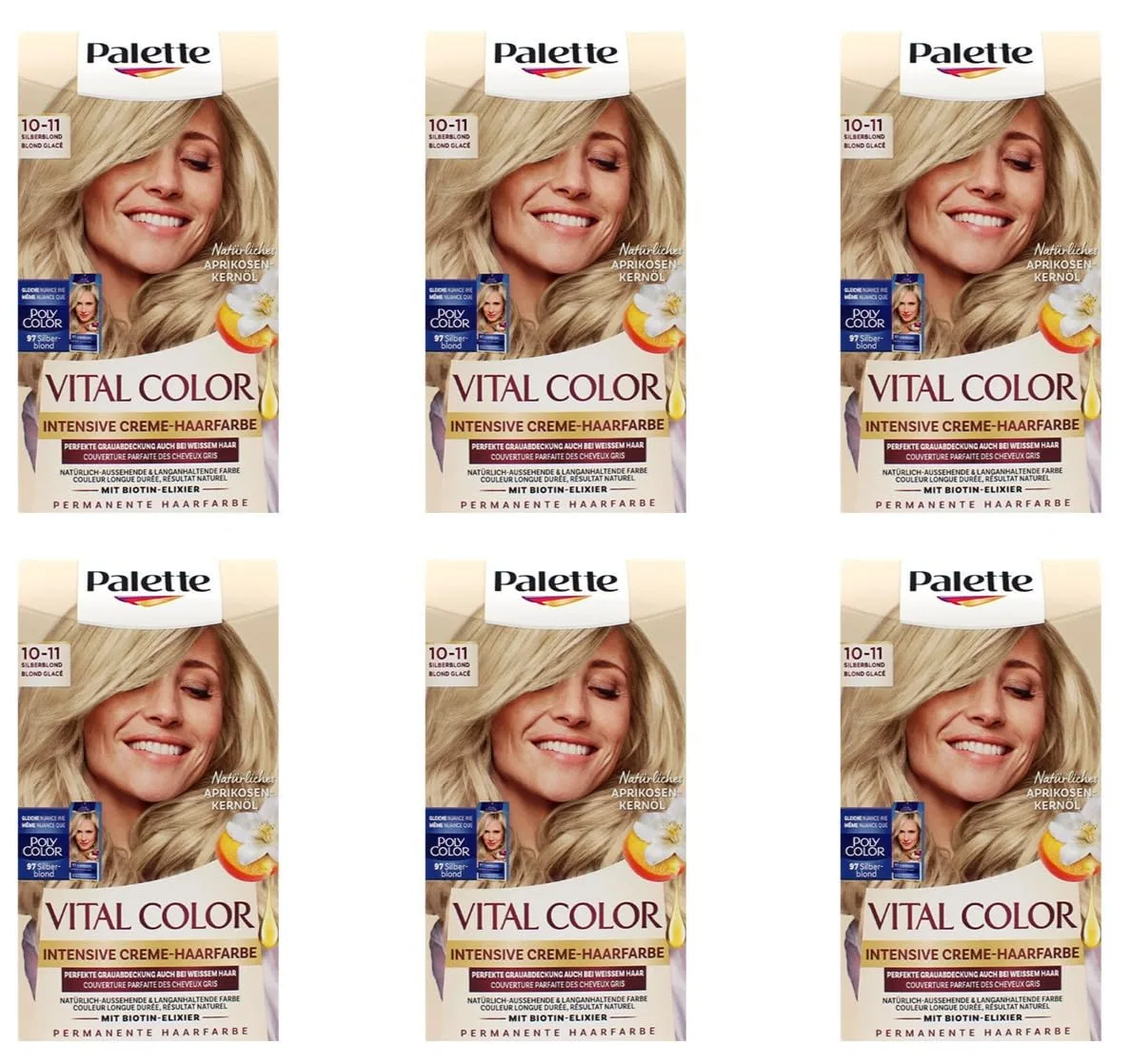 Интенсивная крем-краска для волос «Poly Palette Vital Colour» 10-11 Серебристый блонд от Poly Palette, 6 x 115 мл Palette