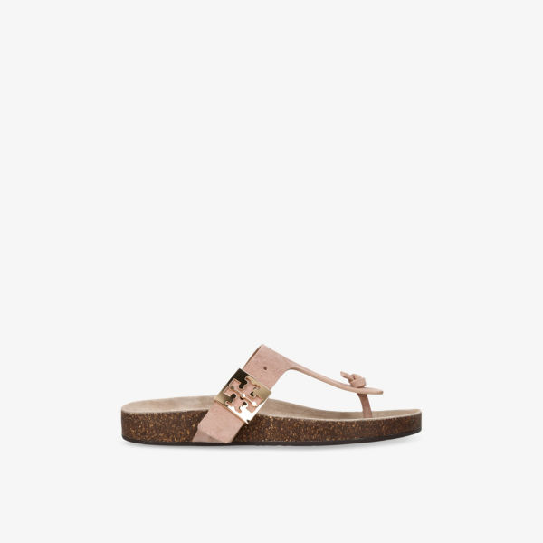 Сандалии-шлепанцы Tory Burch Mellow замшевые с логотипом на пряжке, бледно-розовый
