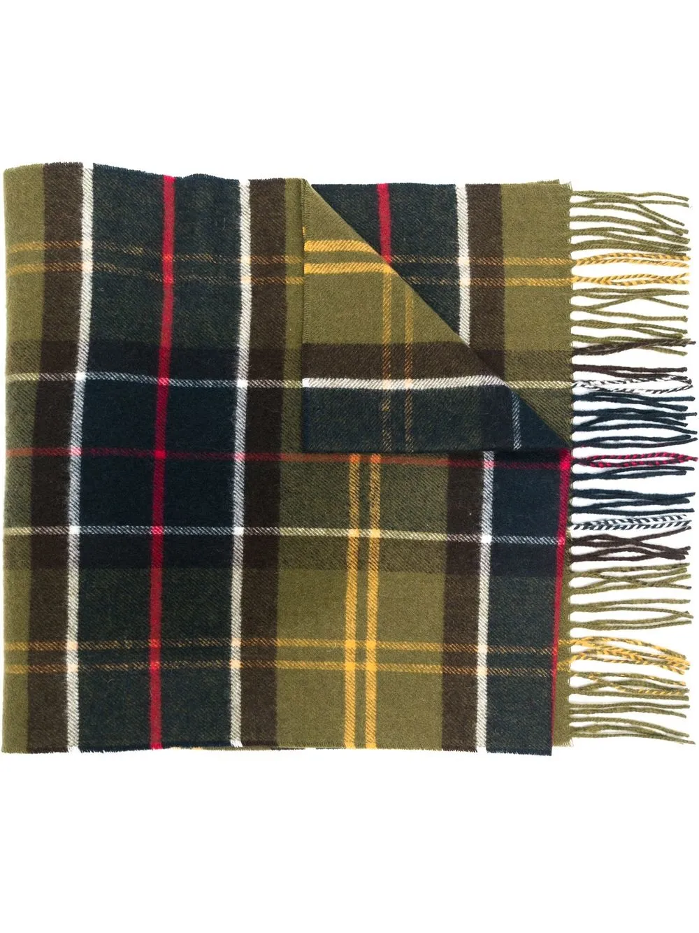 

Шарф в клетку тартан с бахромой Barbour, зеленый