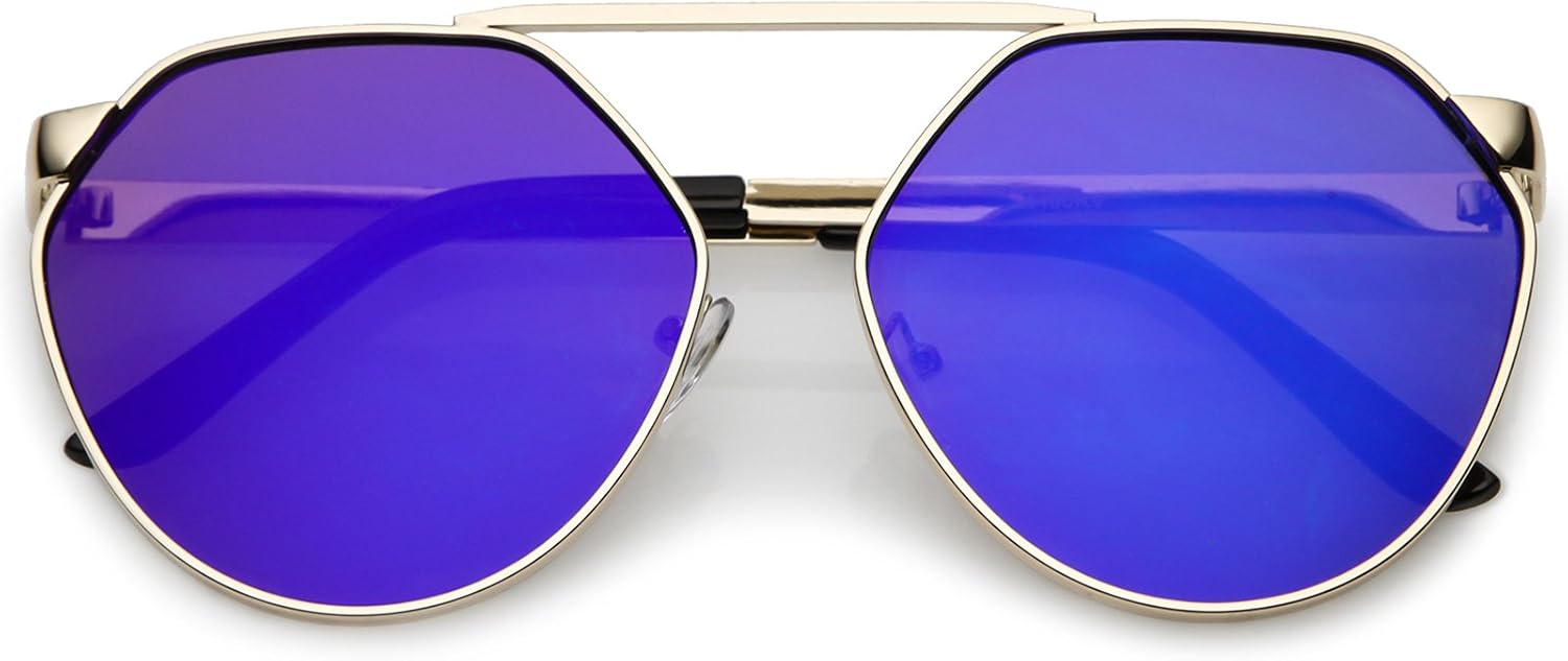 

zeroUV - Солнцезащитные очки-авиаторы большого размера с геометрическим металлическим покрытием, зеркальными линзами и плоскими линзами, диаметр линз 60 мм, Gold / Blue Mirror