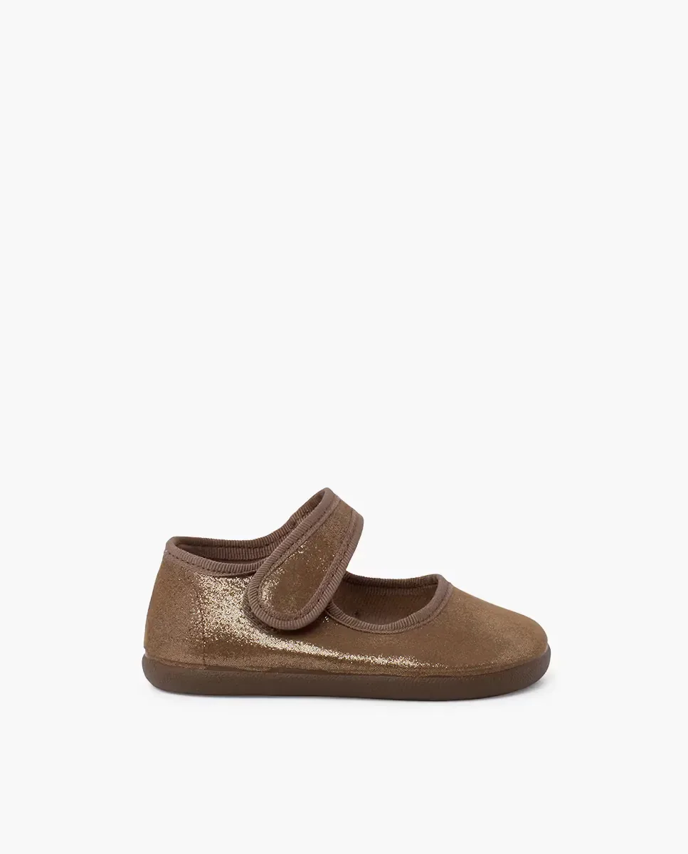 Детские балетки Barefoot с блестящей липкой лентой Pisamonas, коричневый