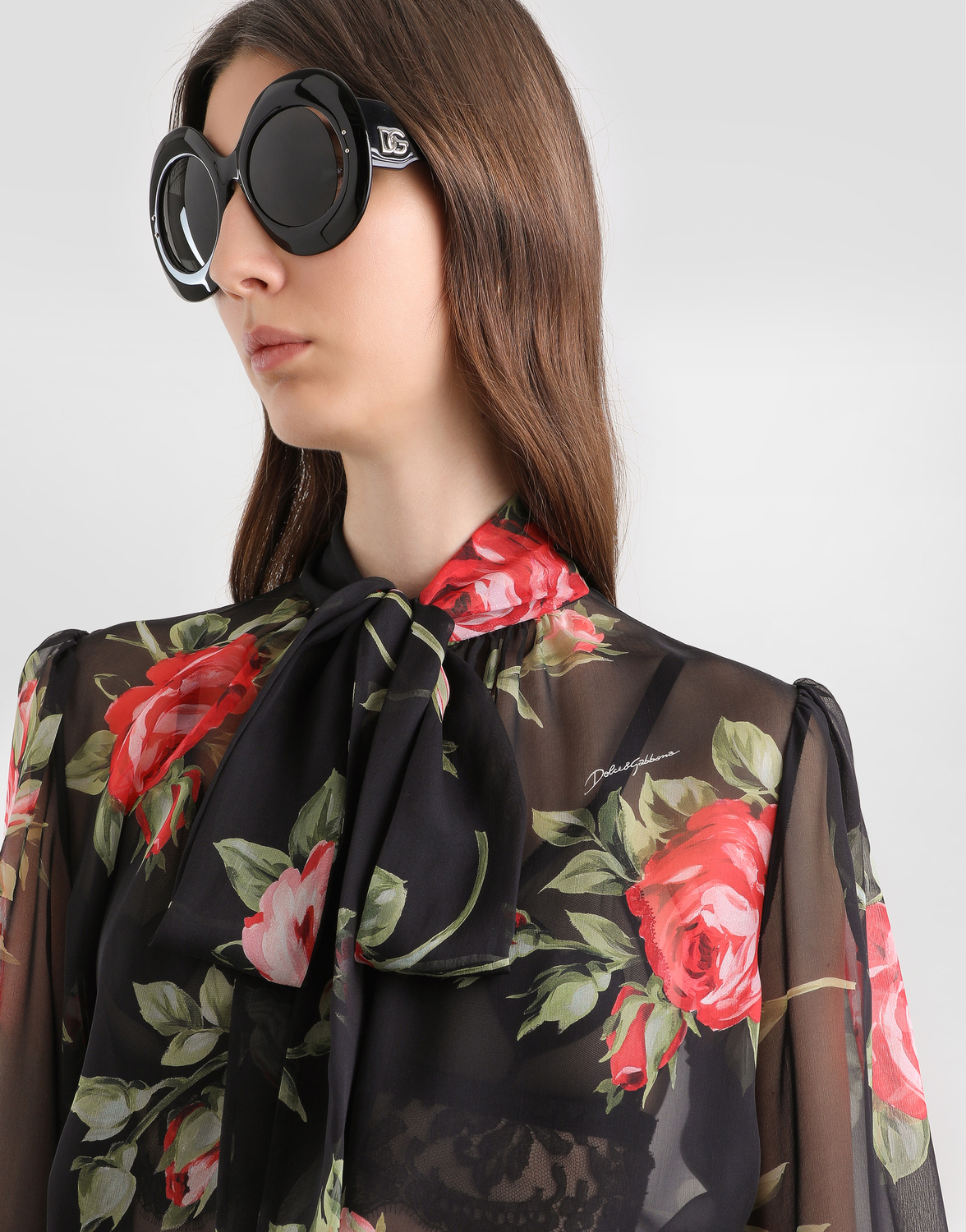 Шифоновый топ с принтом "букет роз" Dolce & Gabbana, мультиколор — фото 4