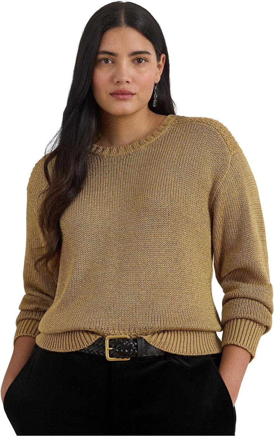 

Свитер Lauren Ralph Lauren Women's Plus Size Metallic Cotton-Blend Crewneck Sweater, Relic Gold Metallic