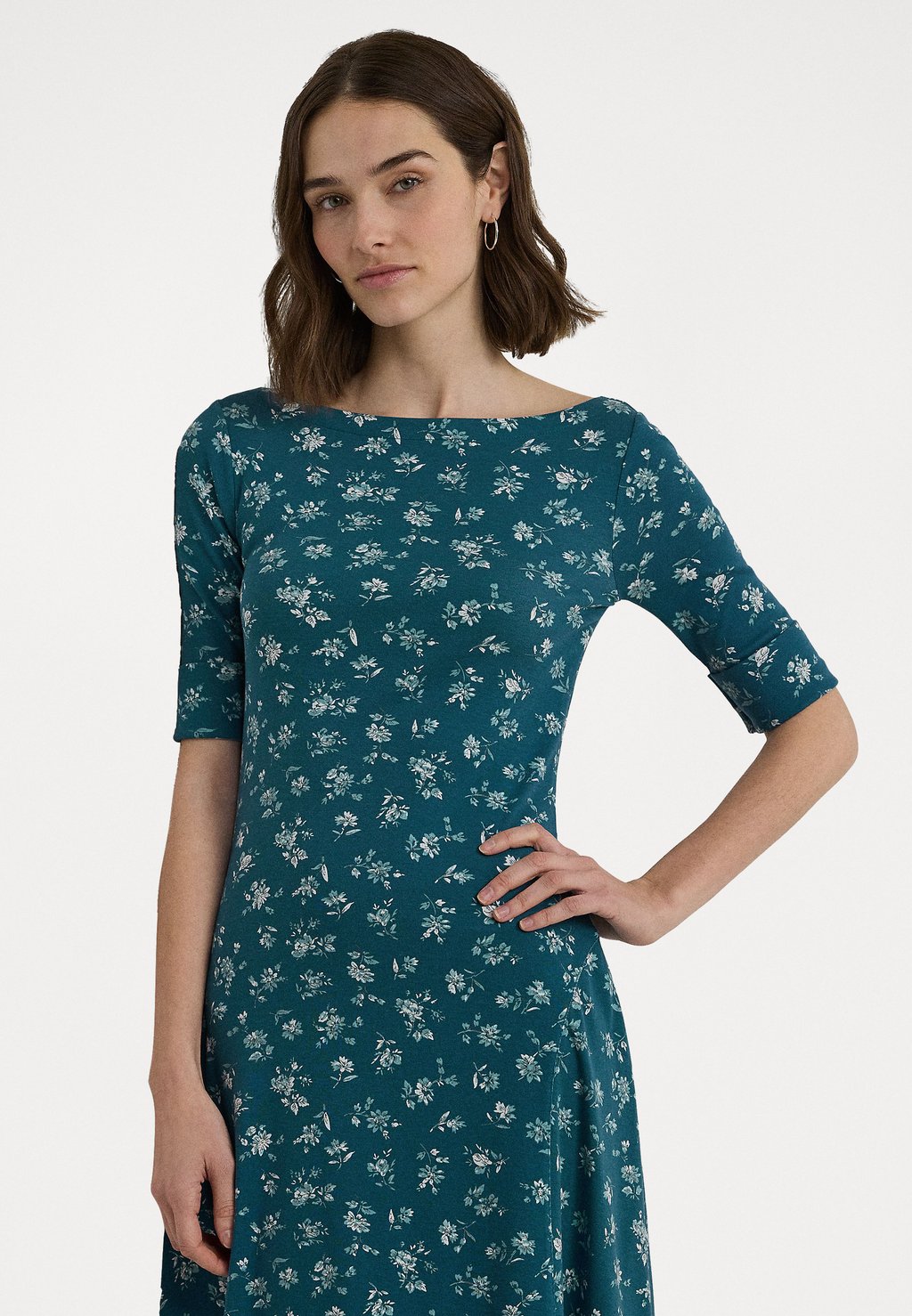 

Легкое платье FLORAL STRETCH COTTON MIDI DRESS Ralph Lauren, светло-голубой