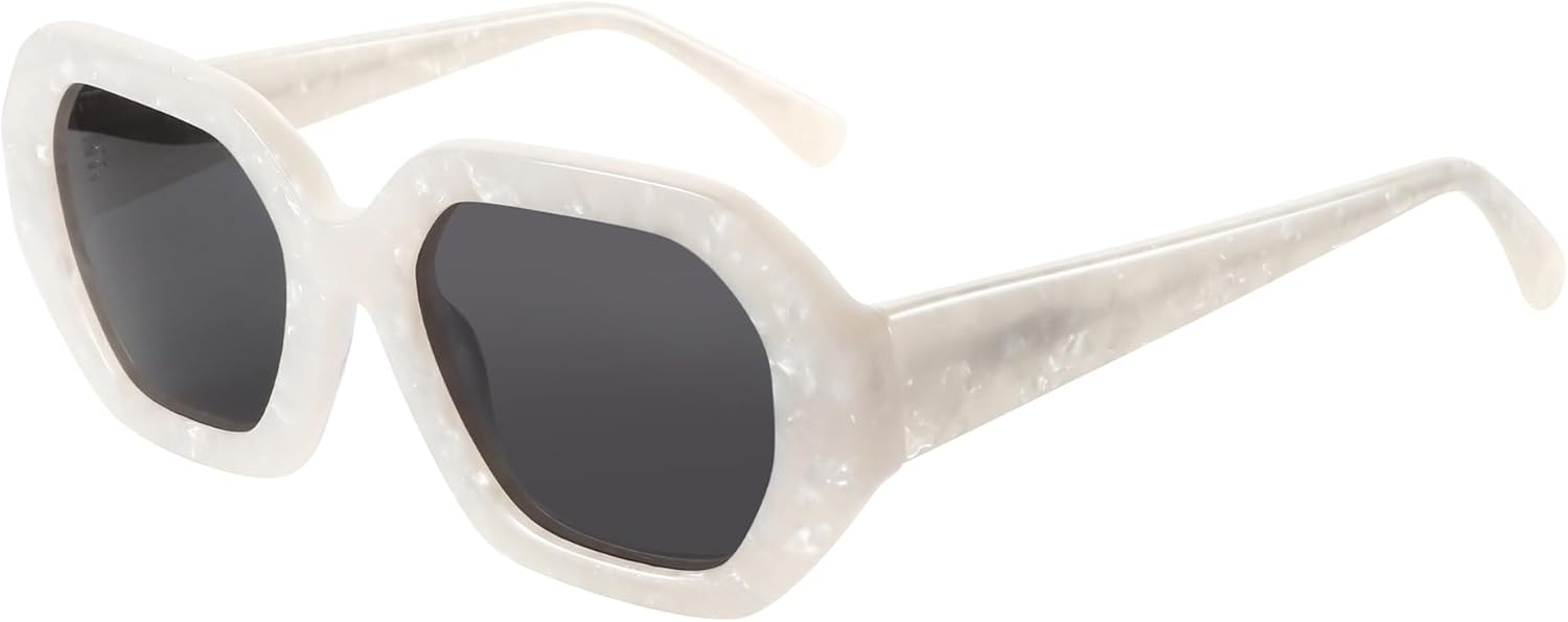 

ZENOTTIC Модные поляризованные солнцезащитные очки для женщин: дизайнерские шестиугольные солнцезащитные очки для дам - ​​ретро-очки с защитой от УФ-излучения UV400, White Frame / Grey Lens