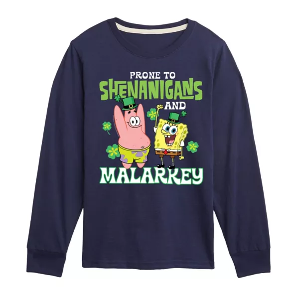 

Мальчики 8-20 футболка с длинным рукавом SpongeBob Shenanigans & Malarkey с принтом Nickelodeon, синий