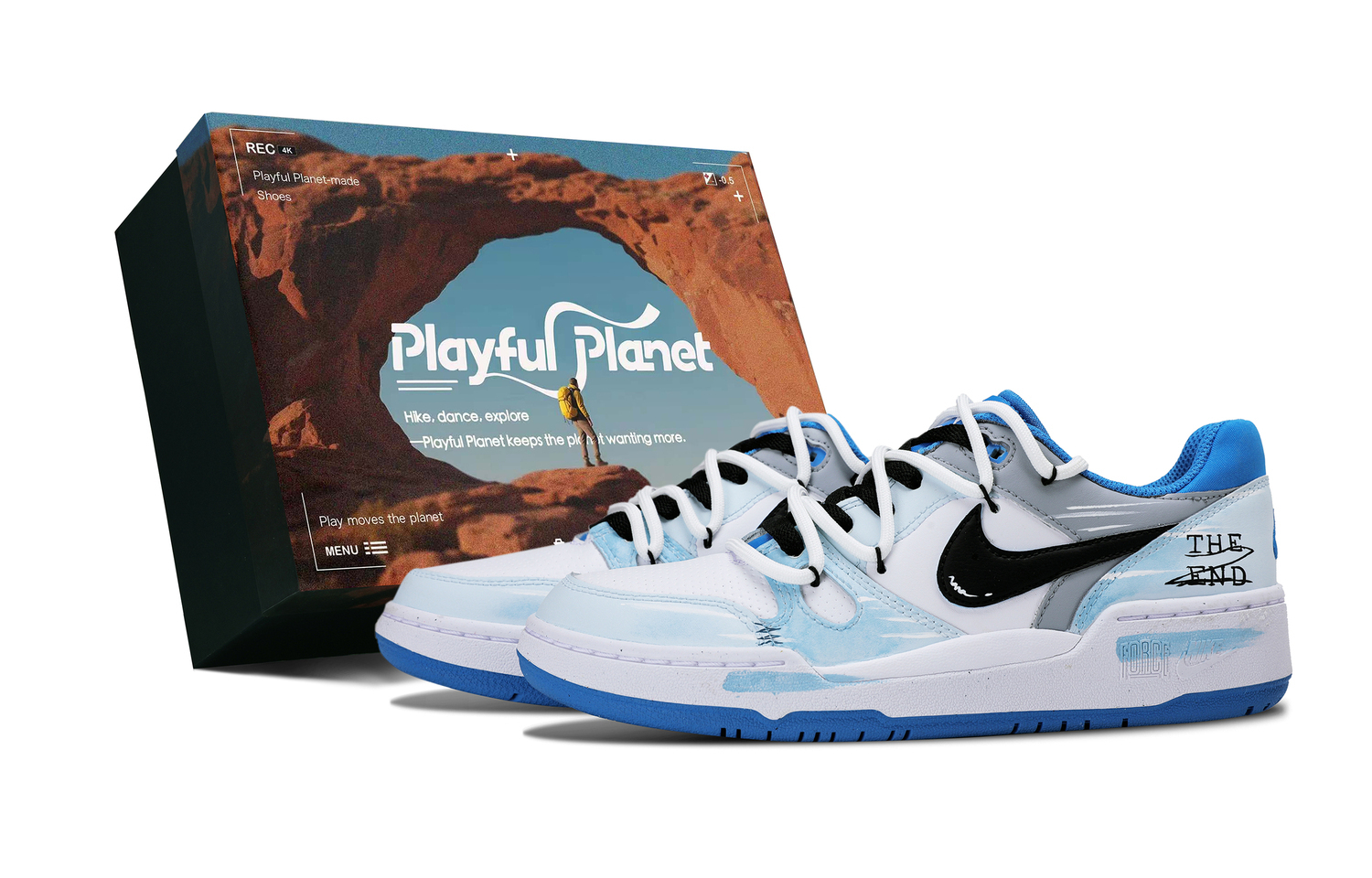 

Nike Мужские низкие скейтборд-кеды Full Force серо-сине-белого цвета, в коробке Износостойкие белый с синим