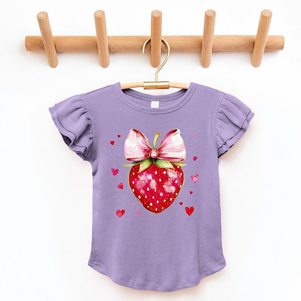 Футболка с принтом Coquette strawberry hearts watercolor и рукавами-фонариками The Juniper Shop, White — фото 2