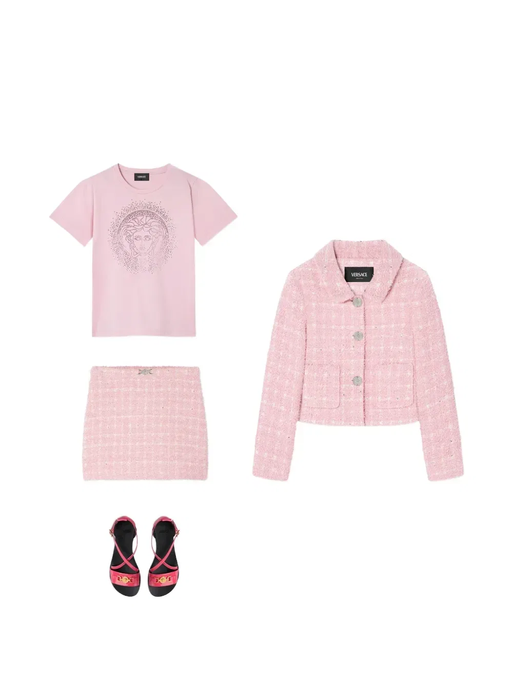 Футболка из хлопкового джерси с принтом и отделкой Versace Kids, розовый — фото 4