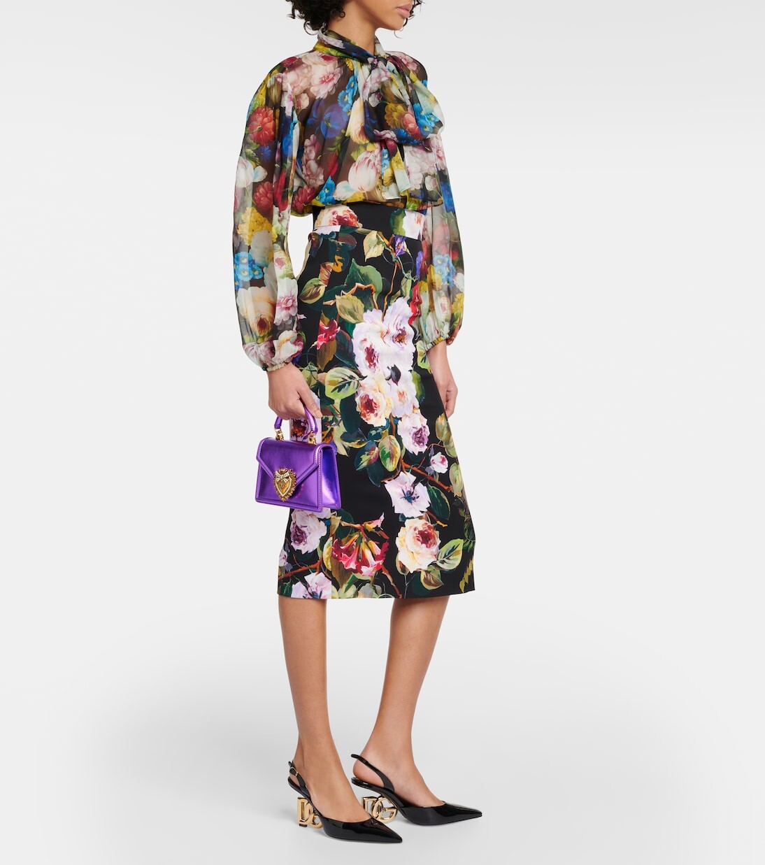 Блузка из шелкового шифона с цветочным принтом Dolce&Gabbana, мультиколор — фото 2