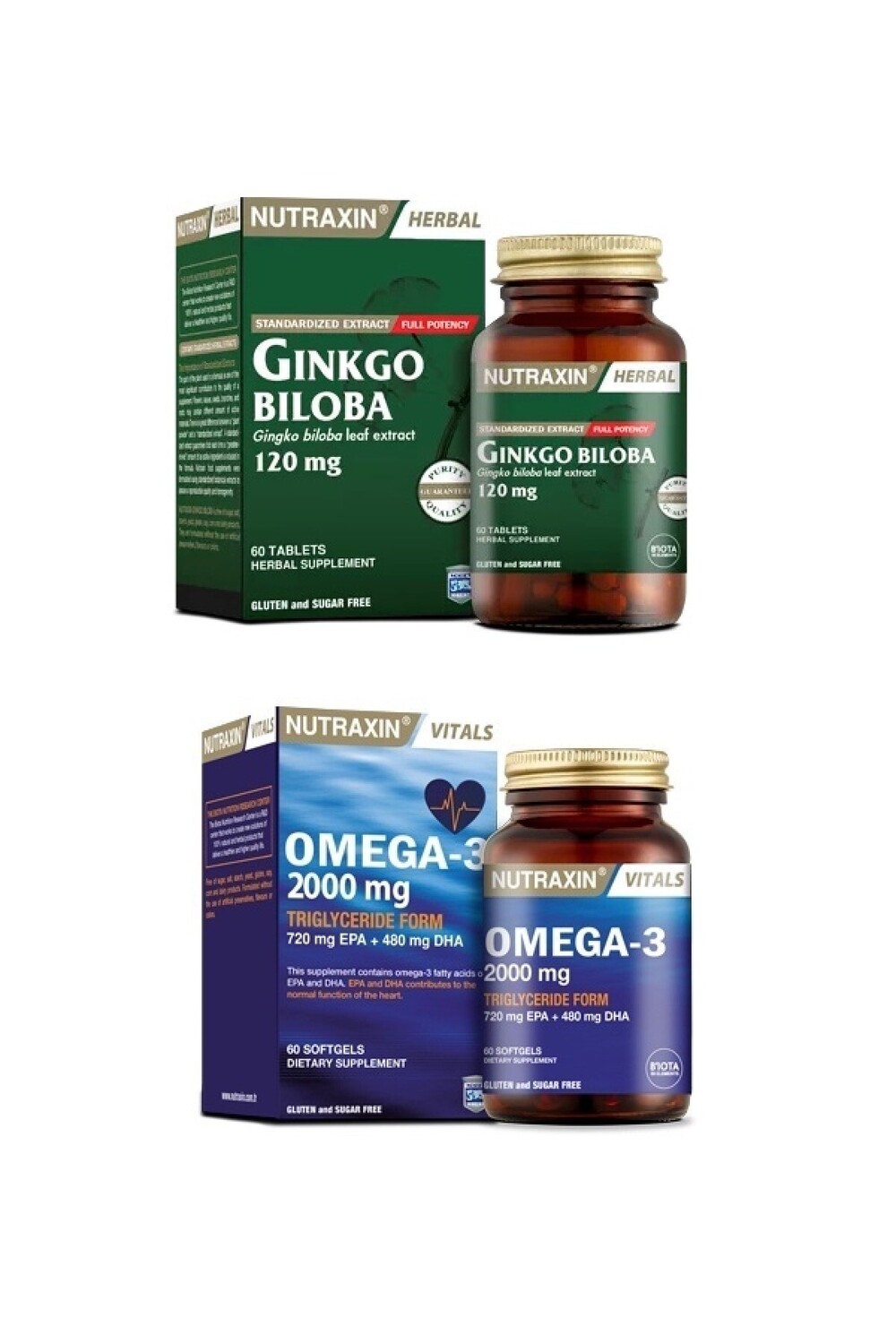 

Nutraxin Гинкго билоба 60 таблеток + омега-3 2000 мг 60 мягких капсул