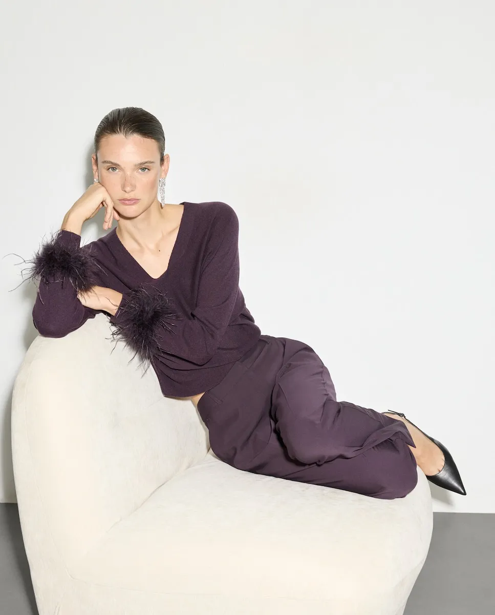 

Женский джемпер с V-образным вырезом Woman El Corte Inglés, баклажановый