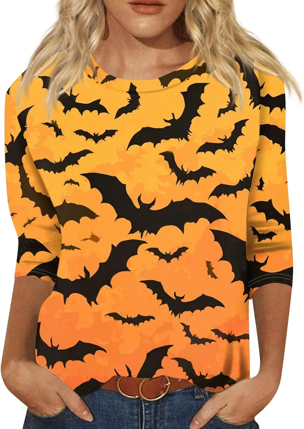 Футболка с принтом Halloween, 3/4 рукав, saffron