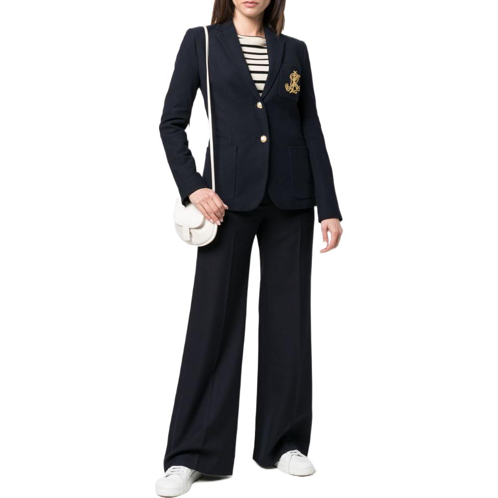 Блейзер с вышитым логотипом, однобортный Polo Ralph Lauren, темно-синий — фото 4