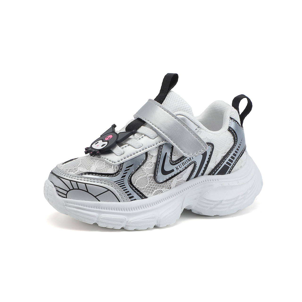 

Кроссовки для бега KUROMI x Kulomi Anti Kick, износостойкие, дышащие, с низким верхом, для детей Sanrio, серебряный/черный