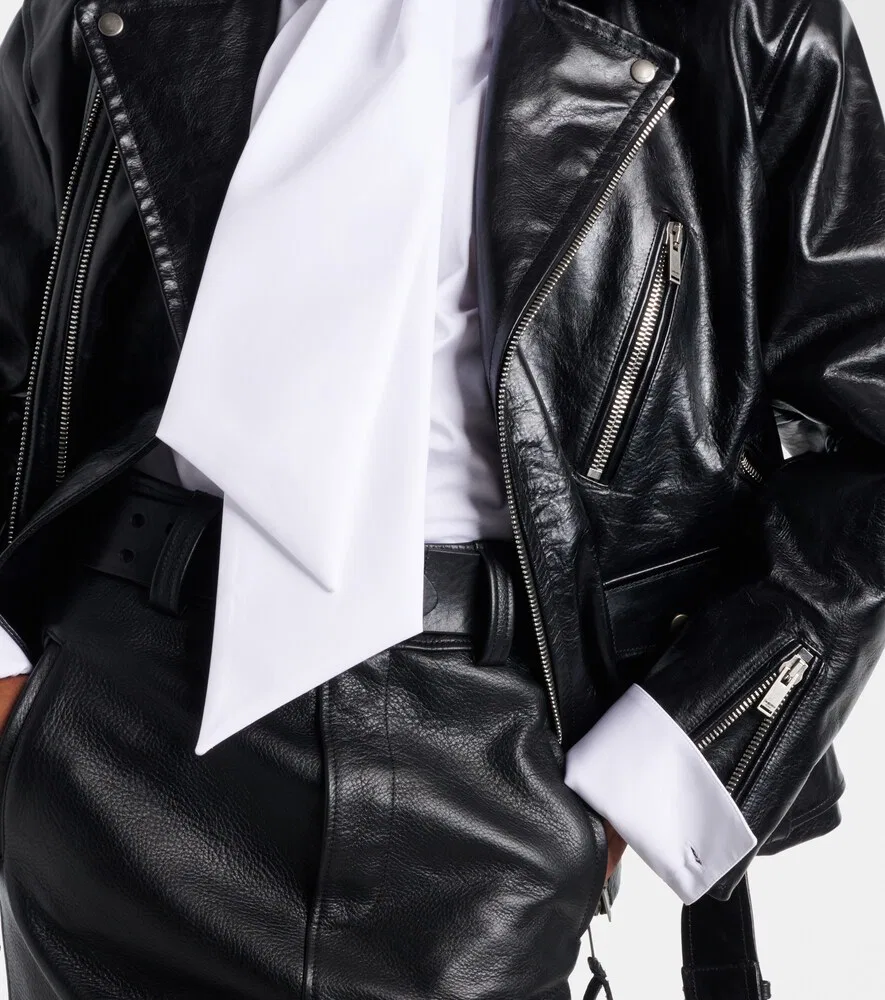 Кожаная байкерская куртка с подкладкой Saint Laurent, коричневый — фото 4