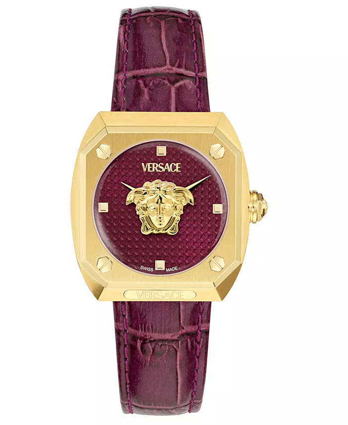 

Женские часы Swiss Medusa Antares с бордовым кожаным ремешком 35mm Versace