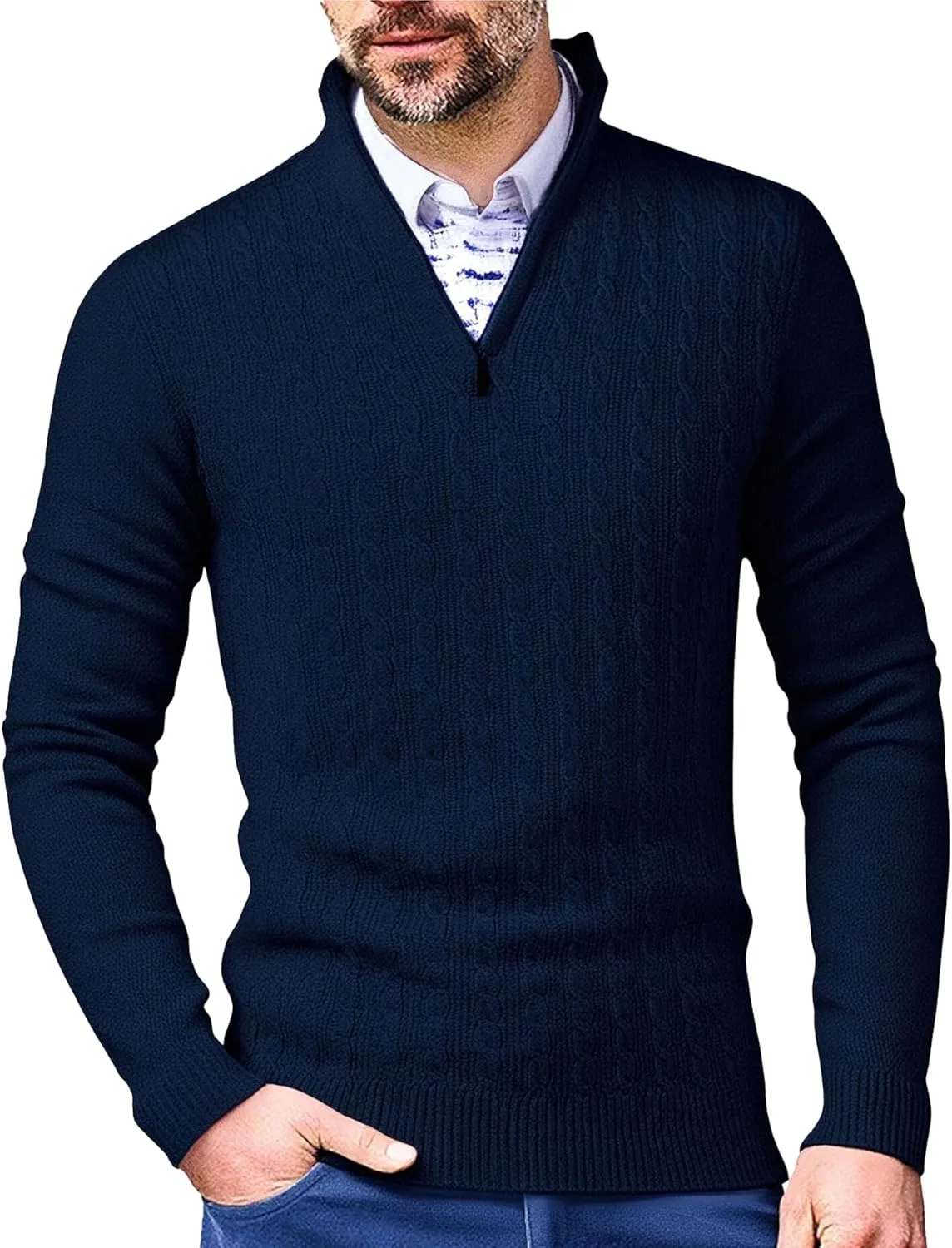 

Мужской свитер Maiyifu-GJ Slim Fit с молнией и воротником-полуводолазкой