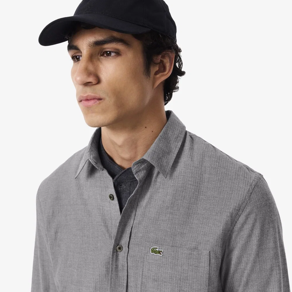 Мужская фланелевая рубашка в ёлочку цвета древесного угля от Lacoste — фото 2