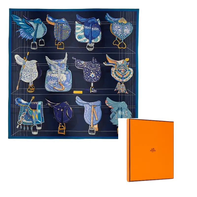 

HERMES Шёлковый шарф Mulberry Silk женский морской синий, Marine Blue
