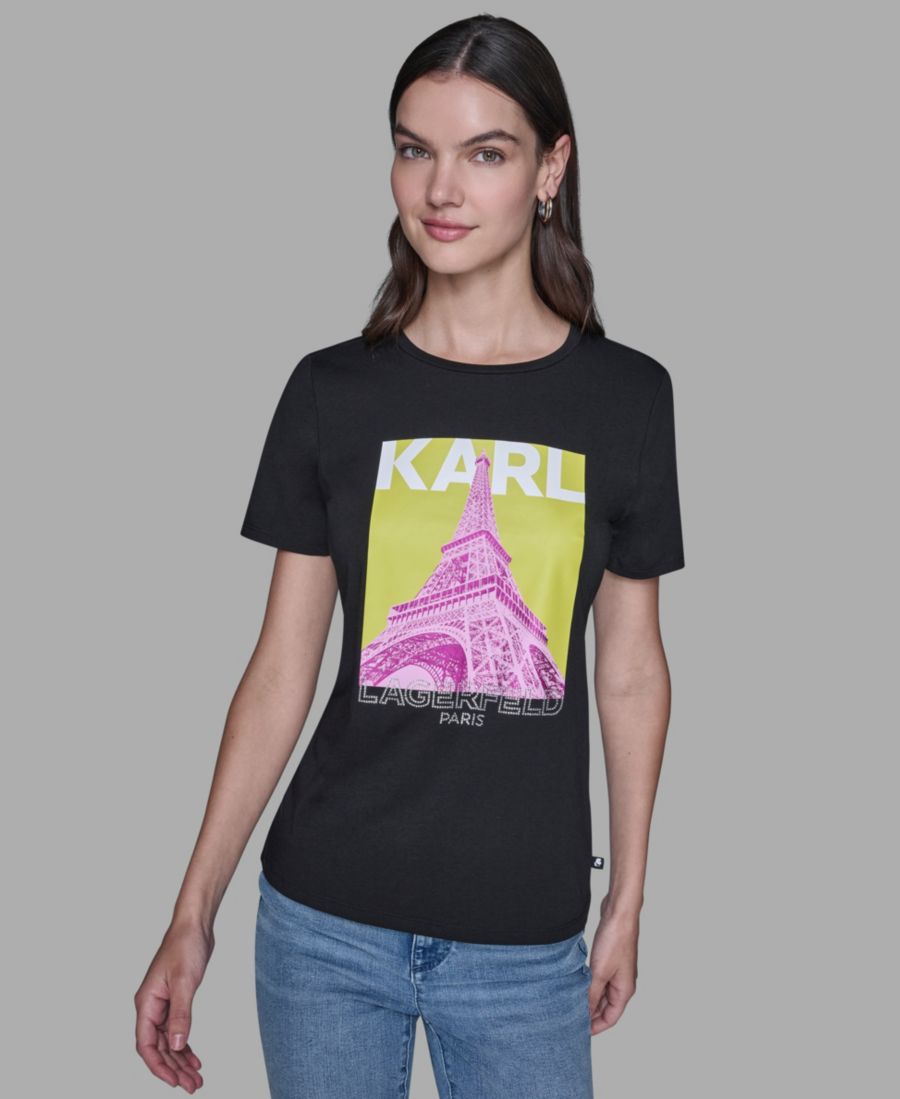 

Женская футболка с коротким рукавом и принтом Эйфелевой башни KARL LAGERFELD PARIS, Black/Pink, Черный, Женская футболка с коротким рукавом и принтом Эйфелевой башни KARL LAGERFELD PARIS, Black/Pink