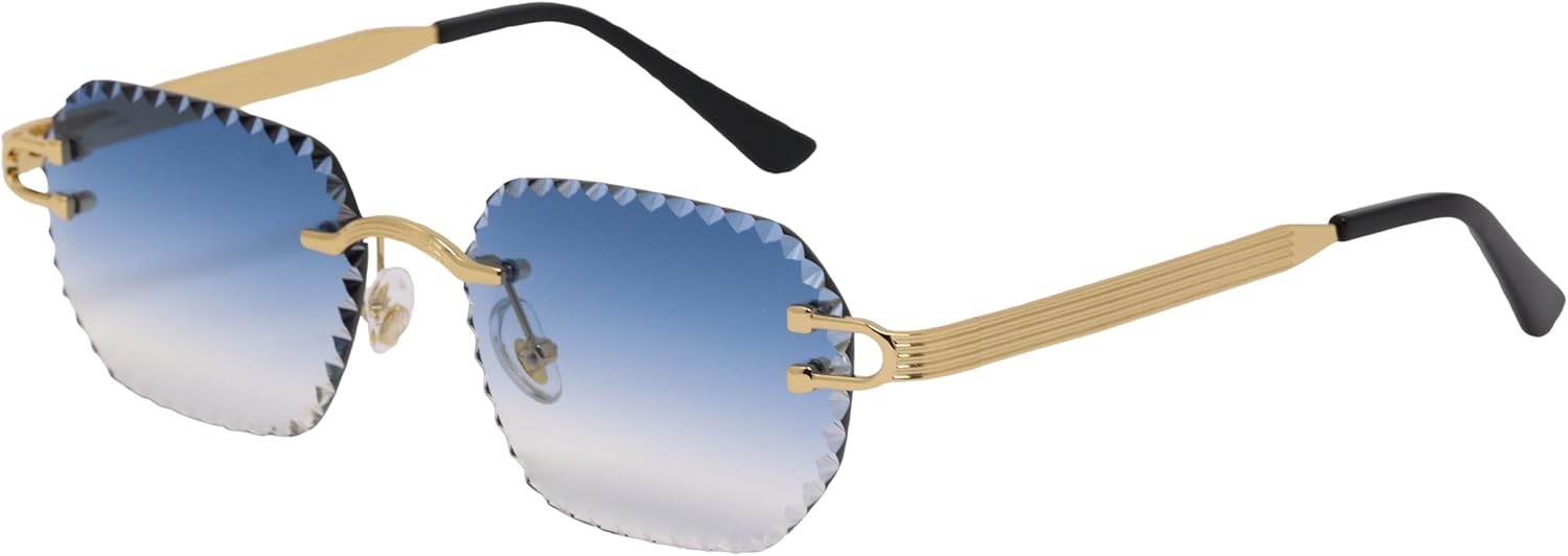 

Роскошные солнцезащитные очки без оправы – унисекс, огранка «алмазная окантовка» – модный градиентный дизайн для повседневного стиля и современного образа RAVI EYEWEAR, Blue Gold