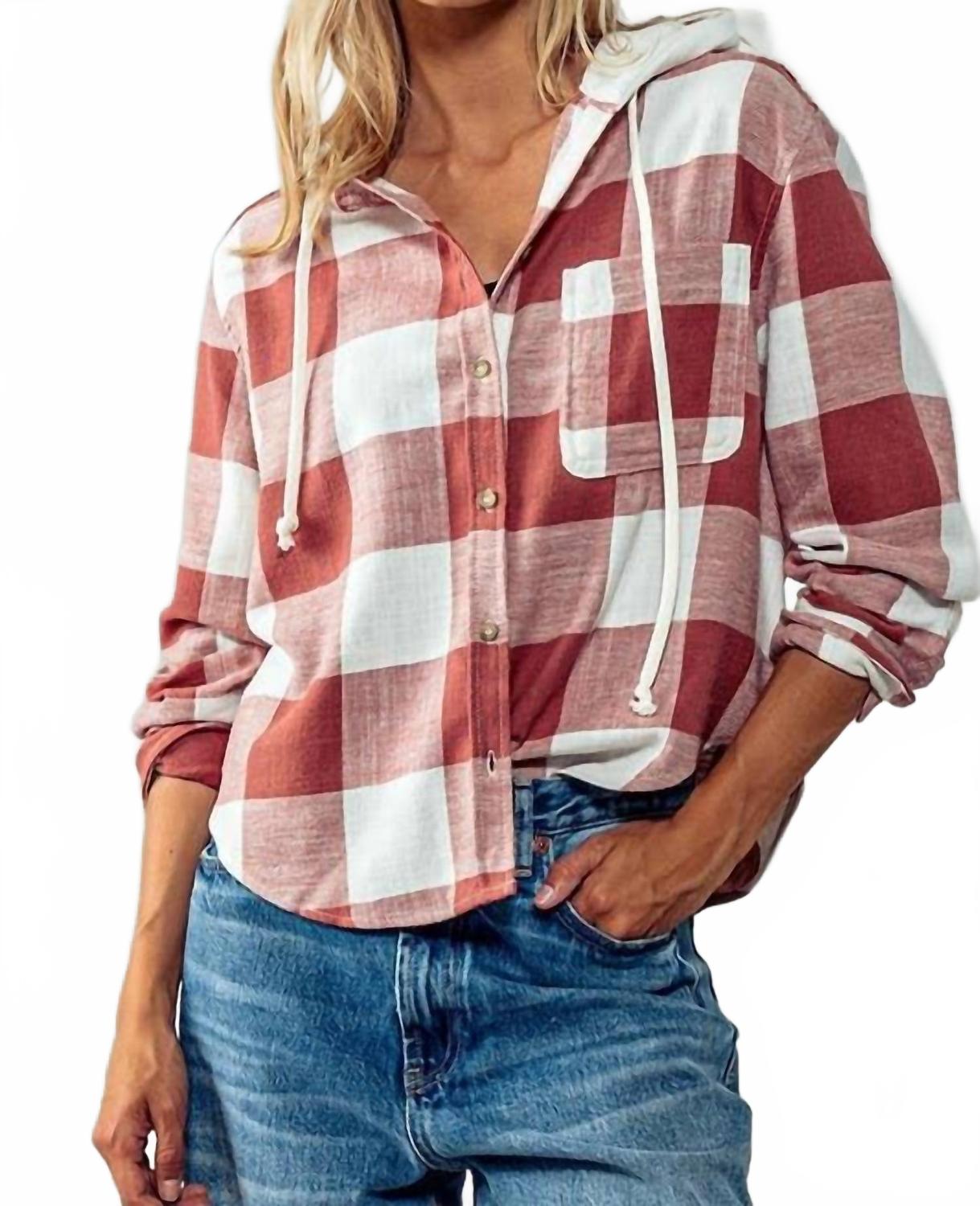 

Клетчатая рубашка-куртка с капюшоном в глиняном цвете LOVE TREE, Clay