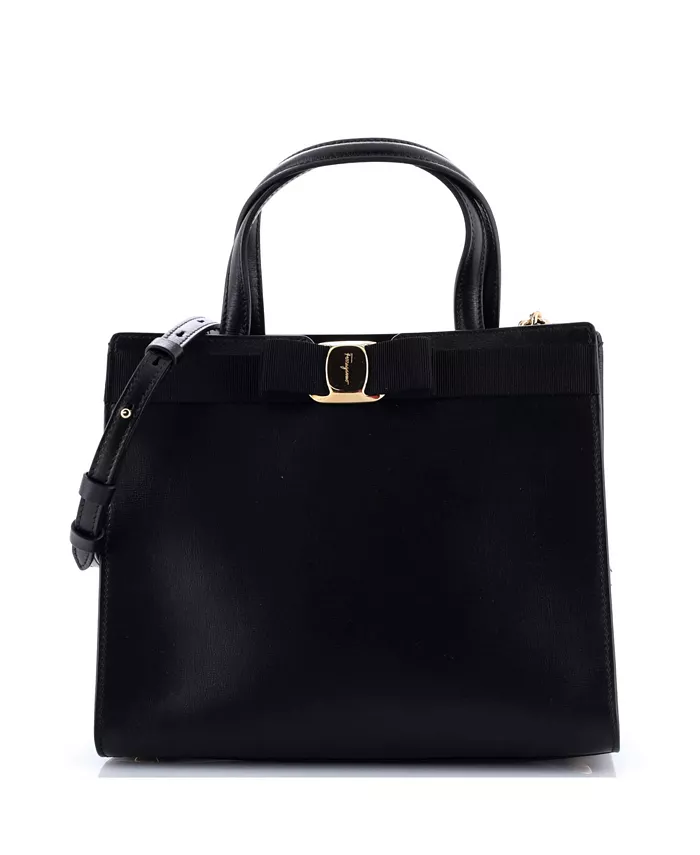 

Средняя сумка Vara Bow Top Handle Convertible Tote из кожи Pre-Owned Salvatore Ferragamo, черный