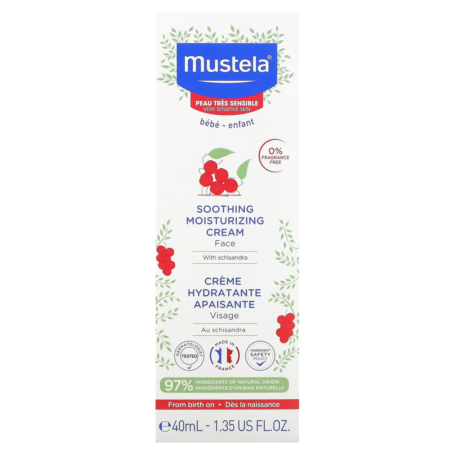 

Mustela Успокаивающий увлажняющий крем для лица с ароматом лимонника, 1,35 жидких унции (40 мл)