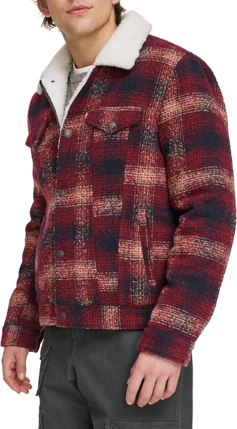Мужские шерстяные клетчатые куртки Levi's с подкладкой из шерпы, Red Ombre — фото 2