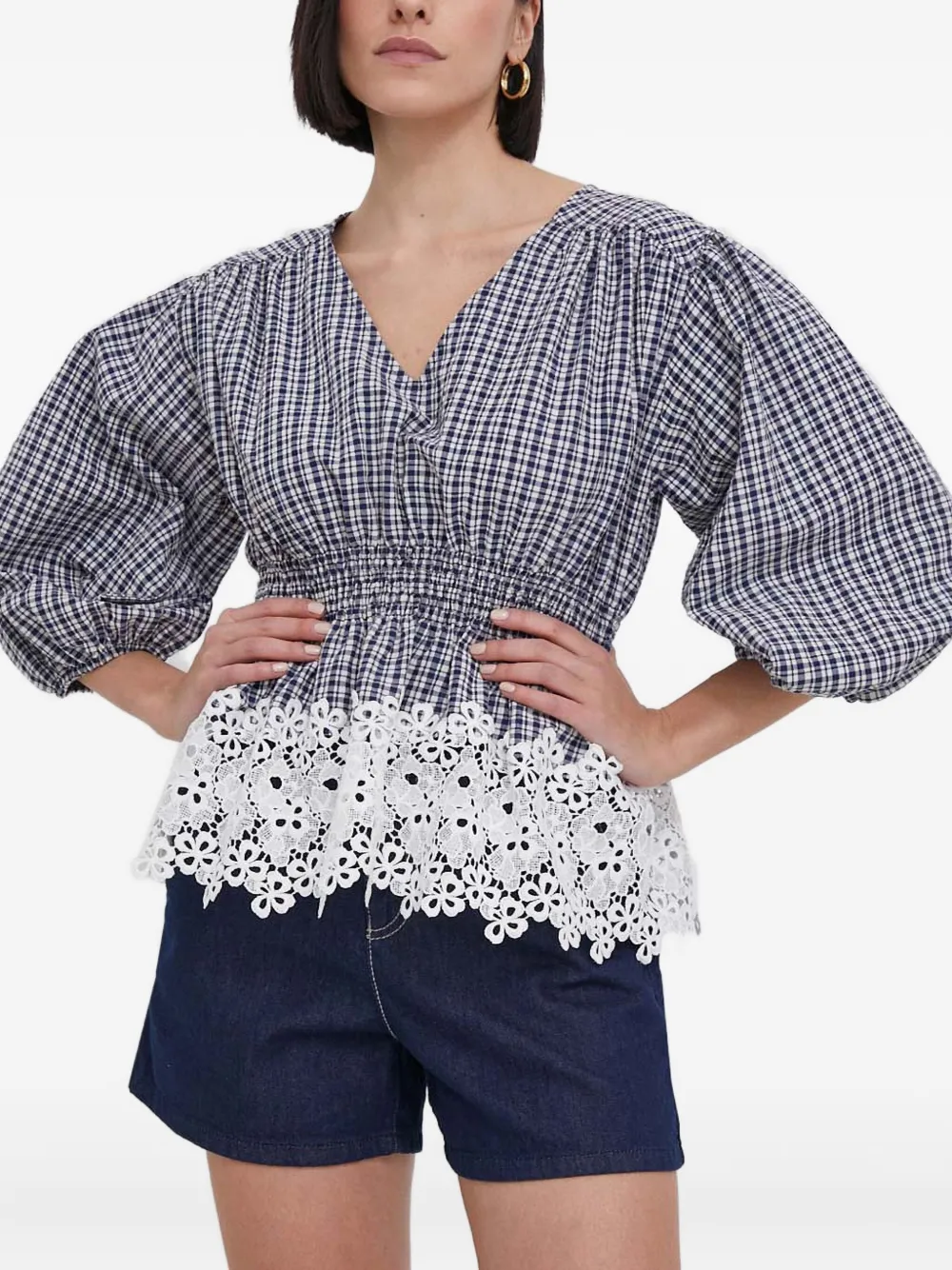 

Топ в клетку с кружевной отделкой Barbour, синий