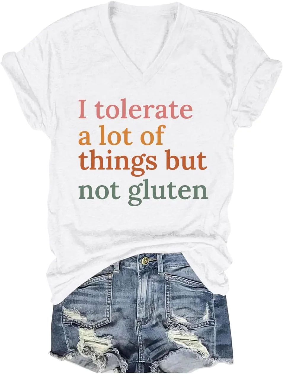 Футболка V-Neck с принтом "I Tolerate A Lot of Things But Not Gluten"