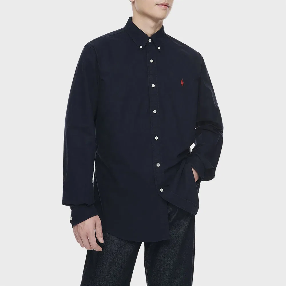 Мужская оксфордская рубашка Custom Fit синего цвета от Polo Ralph Lauren