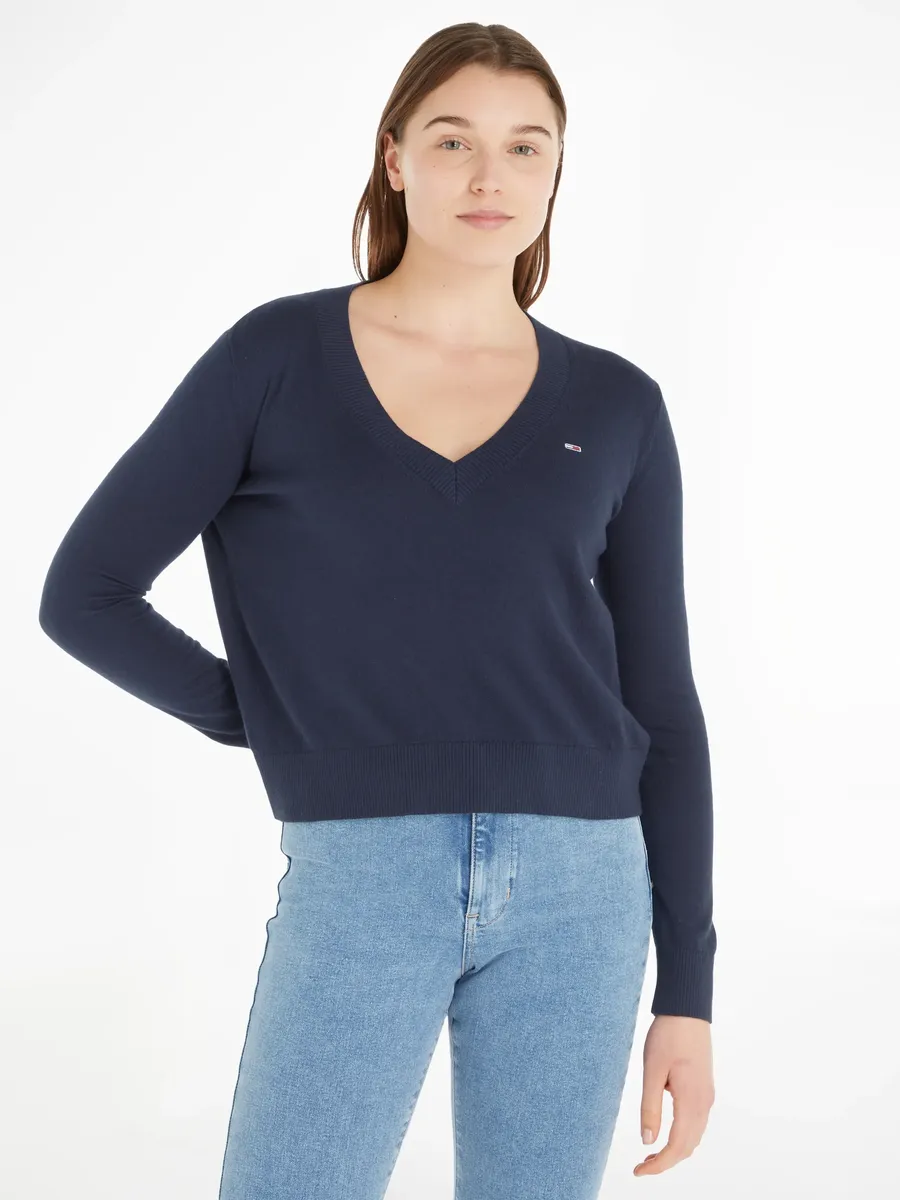 

Свитер Tommy Jeans с V-образным вырезом "TJW ESSENTIAL VNECK SWEATER", с фирменной этикеткой Tommy Jeans, цвет Twilight Navy