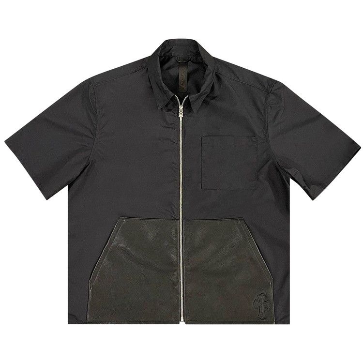 

Рубашка Chrome Hearts Nylon Zip Up Collar Shirt With Leather Pockets, Black