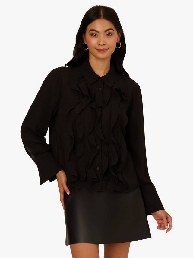 

Топ с рюшами и прозрачными вставками Adrianna Papell, Black