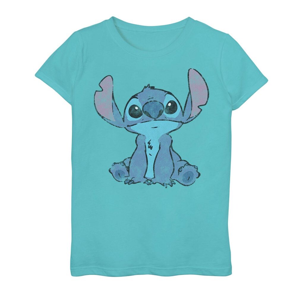

Простая футболка с рисунком с потертой вышивкой для девочек 7–16 лет Disney's Lilo & Stitch, цвет Tahi Blue