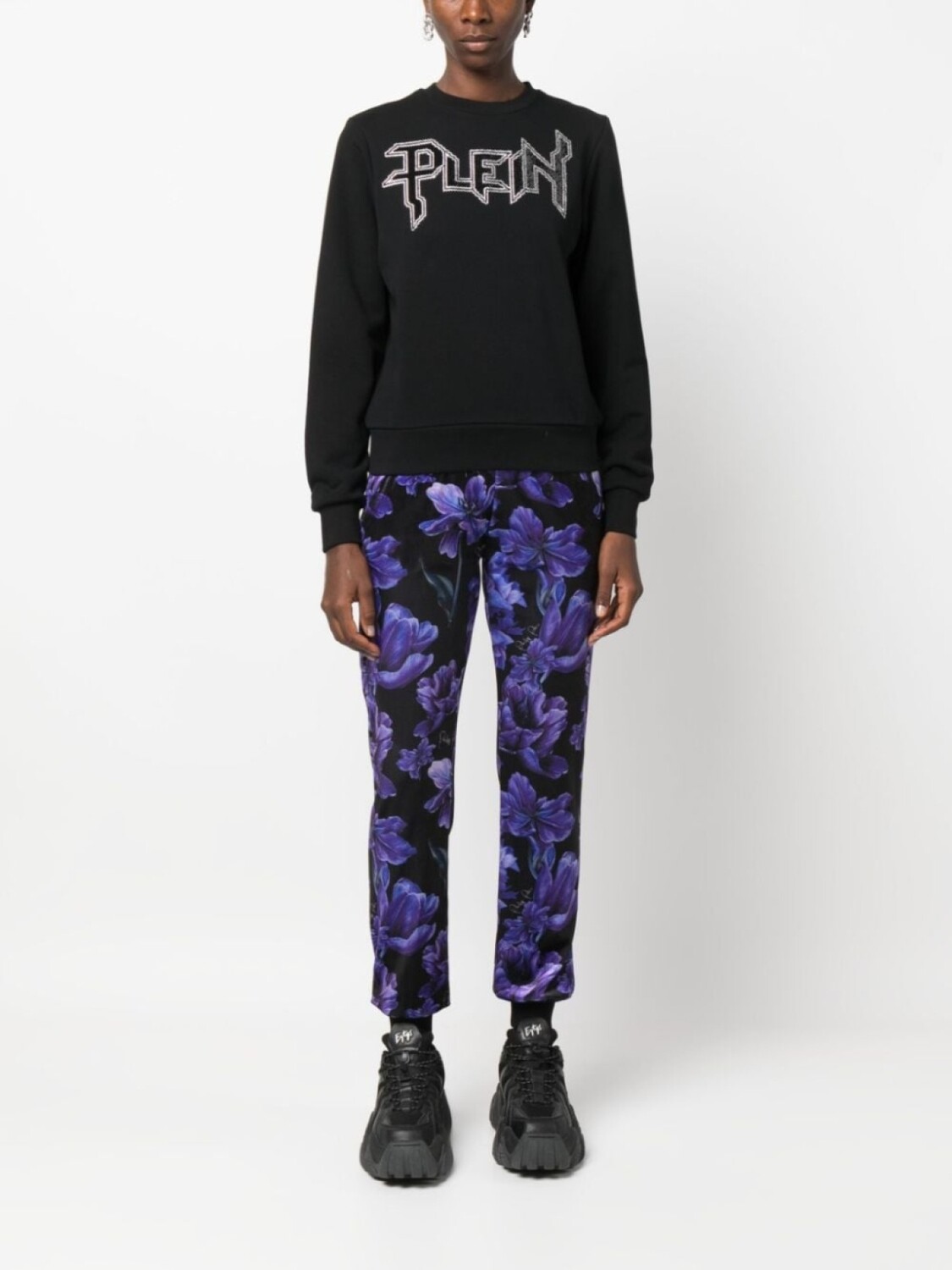

Philipp Plein спортивные брюки с цветочным принтом и логотипом, черный